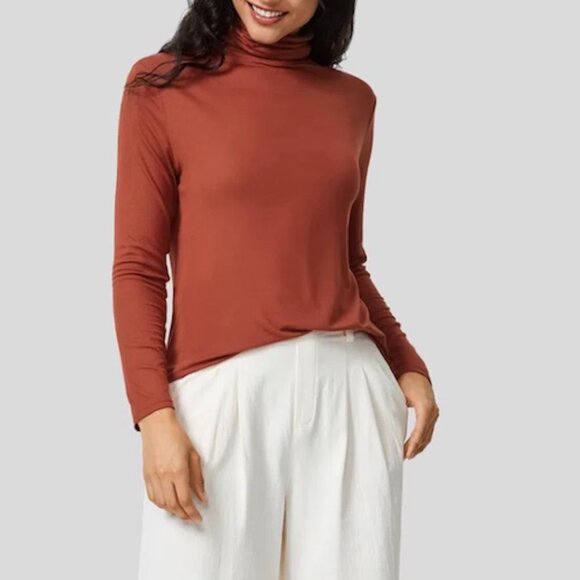 H&M Rose Gold Copper Silky Soft Basic Minimalist Style Turtleneck Size XS - Picture 2 of 9